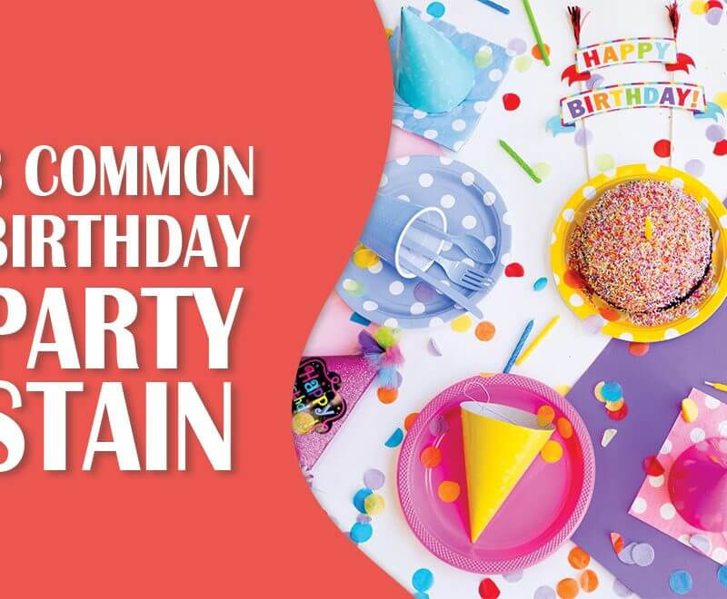 Birthday cake and party items on a table