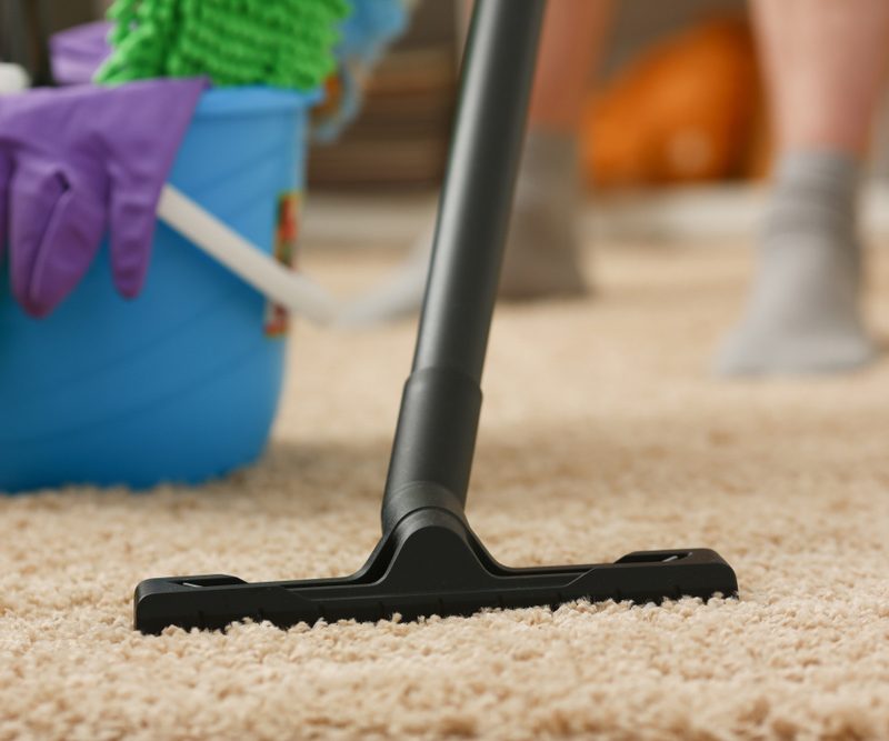 Cleaning Carpet with Vacuum and Tools